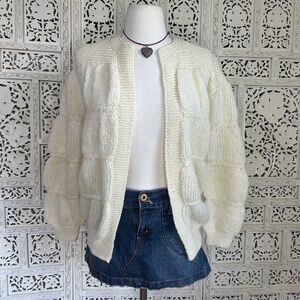 Handmade Boho Grannycore Neutral Ivory Bubble Sleeve Open Cardigan Sz Medium‎